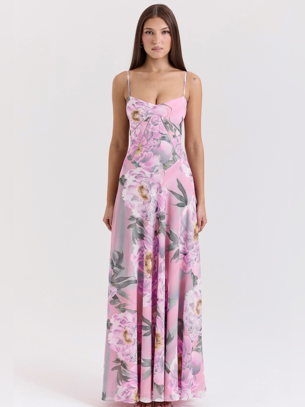 House of CB Seren Pink Floral Print Lace Back Maxi Dress XS 2-4
